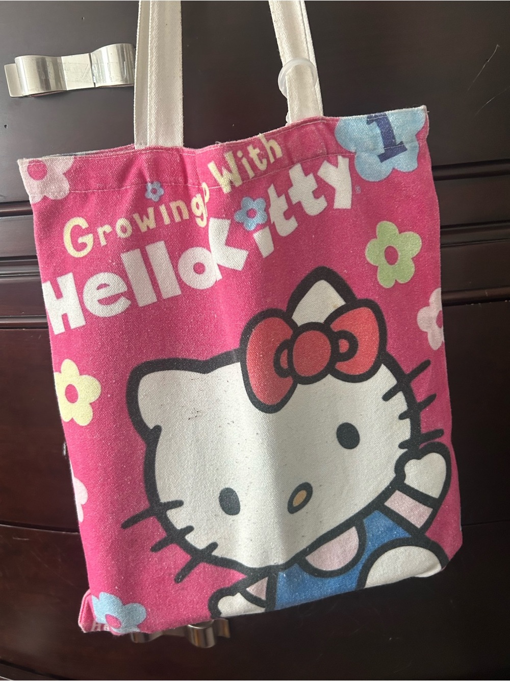 Hello Kitty Pink Flower Print Tote with White Straps